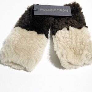 NWT Pologeorgis Two-Tone Shearling Lamb Knitted Fingerless Fur Gloves